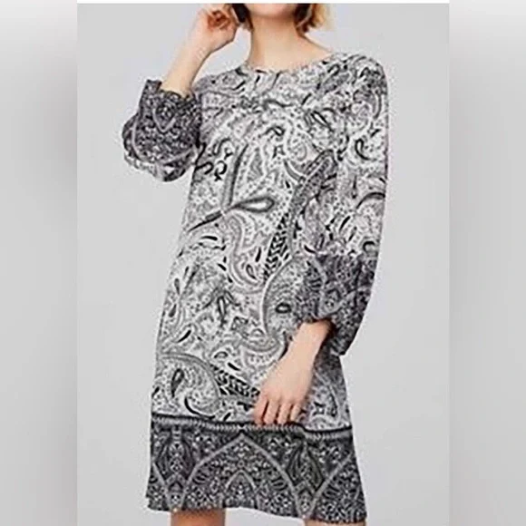 Loft Paisley Shift Long Sleeve Floral Color block Dress Size Small NWOT - Picture 2 of 12